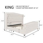 Cream Velvet King Size Platform Bed Frame