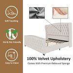 Cream Velvet King Size Platform Bed Frame
