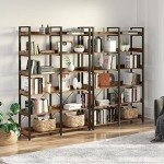 Vintage 6-Tier Industrial Wooden Bookshelf with Hooks
