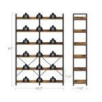 Vintage 6-Tier Industrial Wooden Bookshelf with Hooks