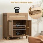 SICOTAS Rattan Buffet Cabinet Set, Natural Oak