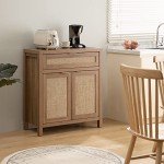 SICOTAS Rattan Buffet Cabinet Set, Natural Oak