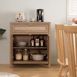 SICOTAS Rattan Buffet Cabinet Set, Natural Oak