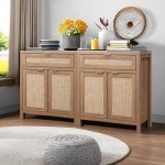 SICOTAS Rattan Buffet Cabinet Set, Natural Oak