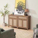 SICOTAS Rattan Buffet Cabinet Set, Natural Oak