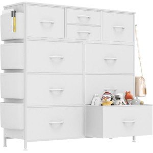 10 Drawer White Dresser with Hooks and Pockets