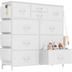 10 Drawer White Dresser with Hooks and Pockets