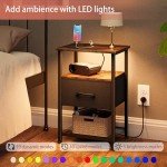 Rustic Brown Nightstands Set with LED Light Strip