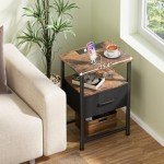 Rustic Brown Nightstands Set with LED Light Strip