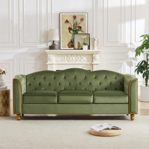 Modern 78" Green Velvet 3-Seater Sofa Couch