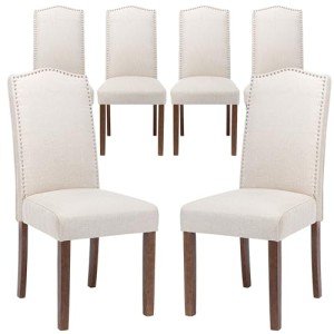 Beige Upholstered Parsons Dining Chairs - Set of 6