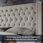 Cream Velvet King Bed Frame with Tall Headboard