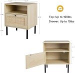 Set of 2 Boho Rattan Nightstands with Door