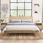 Set of 2 Boho Rattan Nightstands with Door