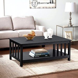 Black Wooden Rectangular Coffee Table with Shelf