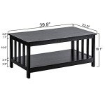 Black Wooden Rectangular Coffee Table with Shelf