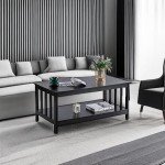 Black Wooden Rectangular Coffee Table with Shelf