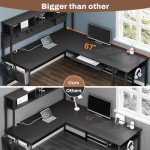 L-Shaped Gaming Desk with LED Lights and Storage