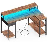 Reversible L-Shaped Desk with LED Lights and Outlets