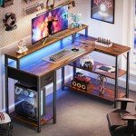 Reversible L-Shaped Desk with LED Lights and Outlets