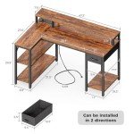 Reversible L-Shaped Desk with LED Lights and Outlets