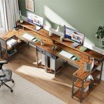 Reversible L-Shaped Desk with LED Lights and Outlets