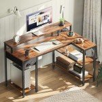 Reversible L-Shaped Desk with LED Lights and Outlets