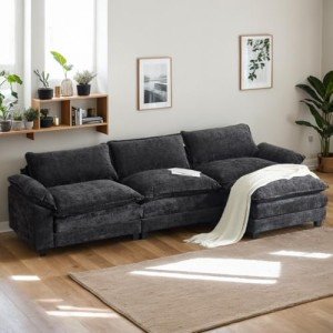 Black Modular Sectional Sofa with Ottoman