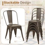 Set of 4 Stackable Metal Bistro Dining Chairs