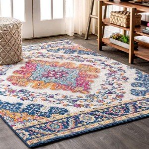 Bohemian Vintage Medallion Blue Multi Area Rug 8x10 ft
