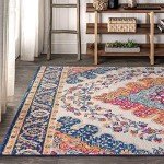 Bohemian Vintage Medallion Blue Multi Area Rug 8x10 ft