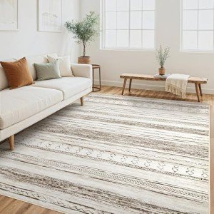 Soft Neutral Boho 6x9 Washable Area Rug