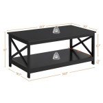 2-Tier Black Wood Coffee Table with Storage Shelf