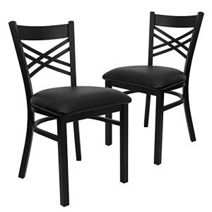 Set of 2 Black Metal Dining Chairs