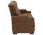 Brown Faux Leather Power Reclining Sofa with Headrest