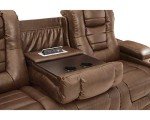 Brown Faux Leather Power Reclining Sofa with Headrest