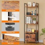 Tall 5-Tier Industrial Bookshelf with Drawer