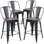 Set of 4 Matte Black Backrest Bar Stools