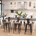 Set of 4 Matte Black Backrest Bar Stools