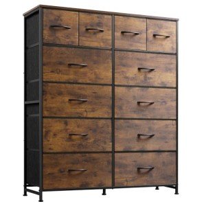 WLIVE 12-Drawer Tall Fabric Dresser in Rustic Brown
