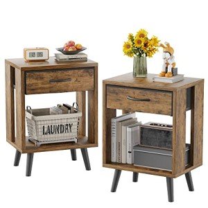 Rustic Nightstand Set of 2 with Fabric Drawers