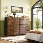 WLIVE 12-Drawer Tall Fabric Dresser in Rustic Brown