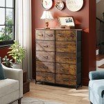 WLIVE 12-Drawer Tall Fabric Dresser in Rustic Brown