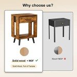 Rustic Nightstand Set of 2 with Fabric Drawers