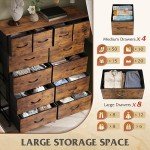 WLIVE 12-Drawer Tall Fabric Dresser in Rustic Brown