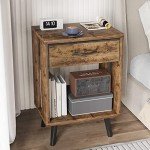 Rustic Nightstand Set of 2 with Fabric Drawers
