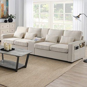 Modern Upholstered Sectional Sofa with Cup Holders