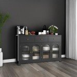Black Farmhouse Buffet Cabinet with Storage and Drawers