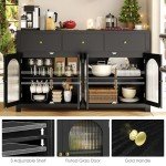 Black Farmhouse Buffet Cabinet with Storage and Drawers