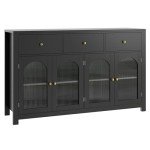 Black Farmhouse Buffet Cabinet with Storage and Drawers